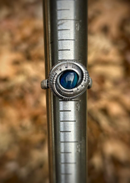 Whirlpool // Blue Spiral // Ethiopian Opal Ring // Wire Wrapped Ring // Oxidized Sterling Silver // Handmade // Size 6.5 // Comfy
