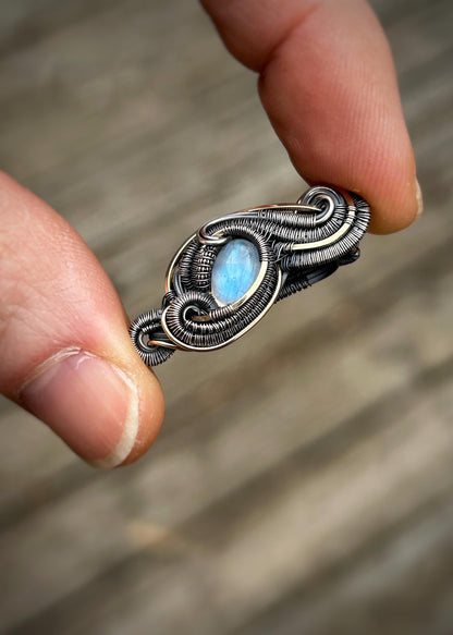 Moonstone Bird // Rainbow Moonstone Mini Pendant // Wire Wrap // Oxidized Silver // 14k Goldfilled // Petite // One of a Kind // Jewelry