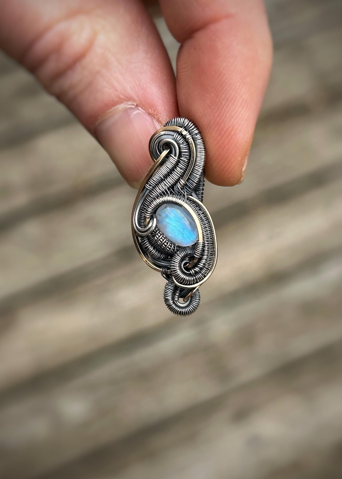 Moonstone Bird // Rainbow Moonstone Mini Pendant // Wire Wrap // Oxidized Silver // 14k Goldfilled // Petite // One of a Kind // Jewelry