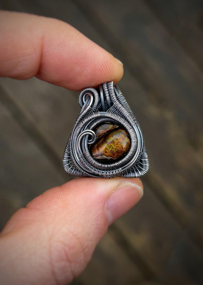 Fire Agate Triangle Pendant // Oxidized Sterling Silver // Festival Jewelry // Handmade Wire Art // Organic Flow // One of a Kind
