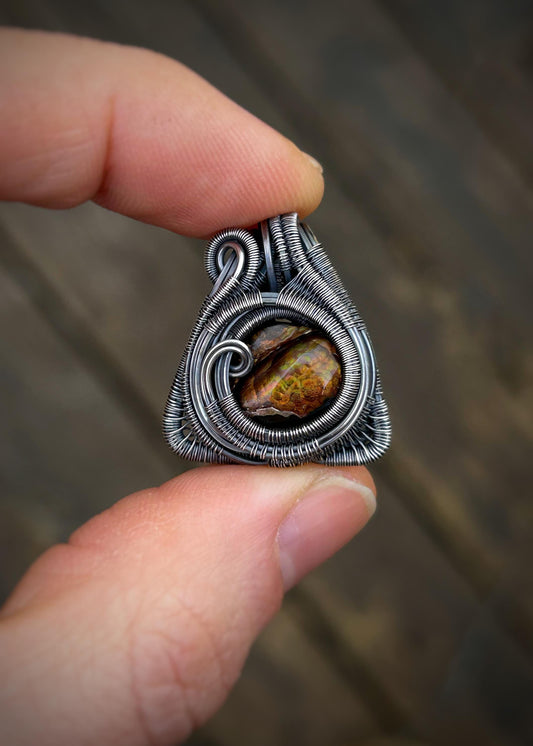 Fire Agate Triangle Pendant // Oxidized Sterling Silver // Festival Jewelry // Handmade Wire Art // Organic Flow // One of a Kind