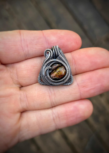 Fire Agate Triangle Pendant // Oxidized Sterling Silver // Festival Jewelry // Handmade Wire Art // Organic Flow // One of a Kind