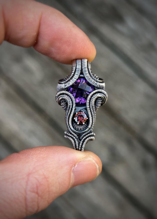 From A to Z // Amethyst // Zircon // Oxidized Silver // Festival Jewelry // Handmade // One of a Kind // Wire Wrapped Pendant // Elegant