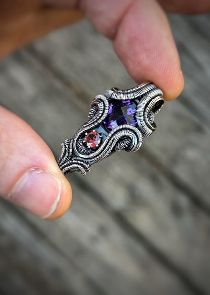 From A to Z // Amethyst // Zircon // Oxidized Silver // Festival Jewelry // Handmade // One of a Kind // Wire Wrapped Pendant // Elegant