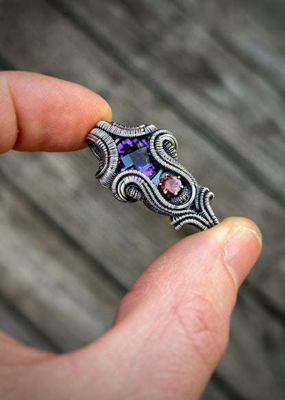 From A to Z // Amethyst // Zircon // Oxidized Silver // Festival Jewelry // Handmade // One of a Kind // Wire Wrapped Pendant // Elegant