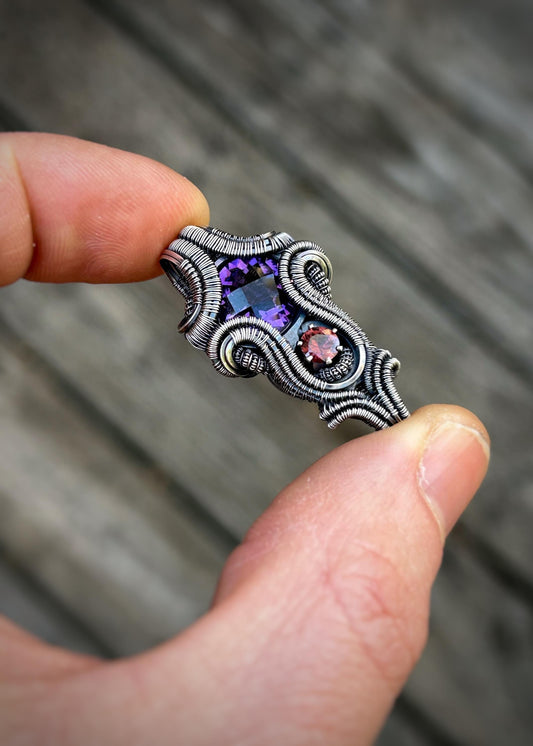 From A to Z // Amethyst // Zircon // Oxidized Silver // Festival Jewelry // Handmade // One of a Kind // Wire Wrapped Pendant // Elegant