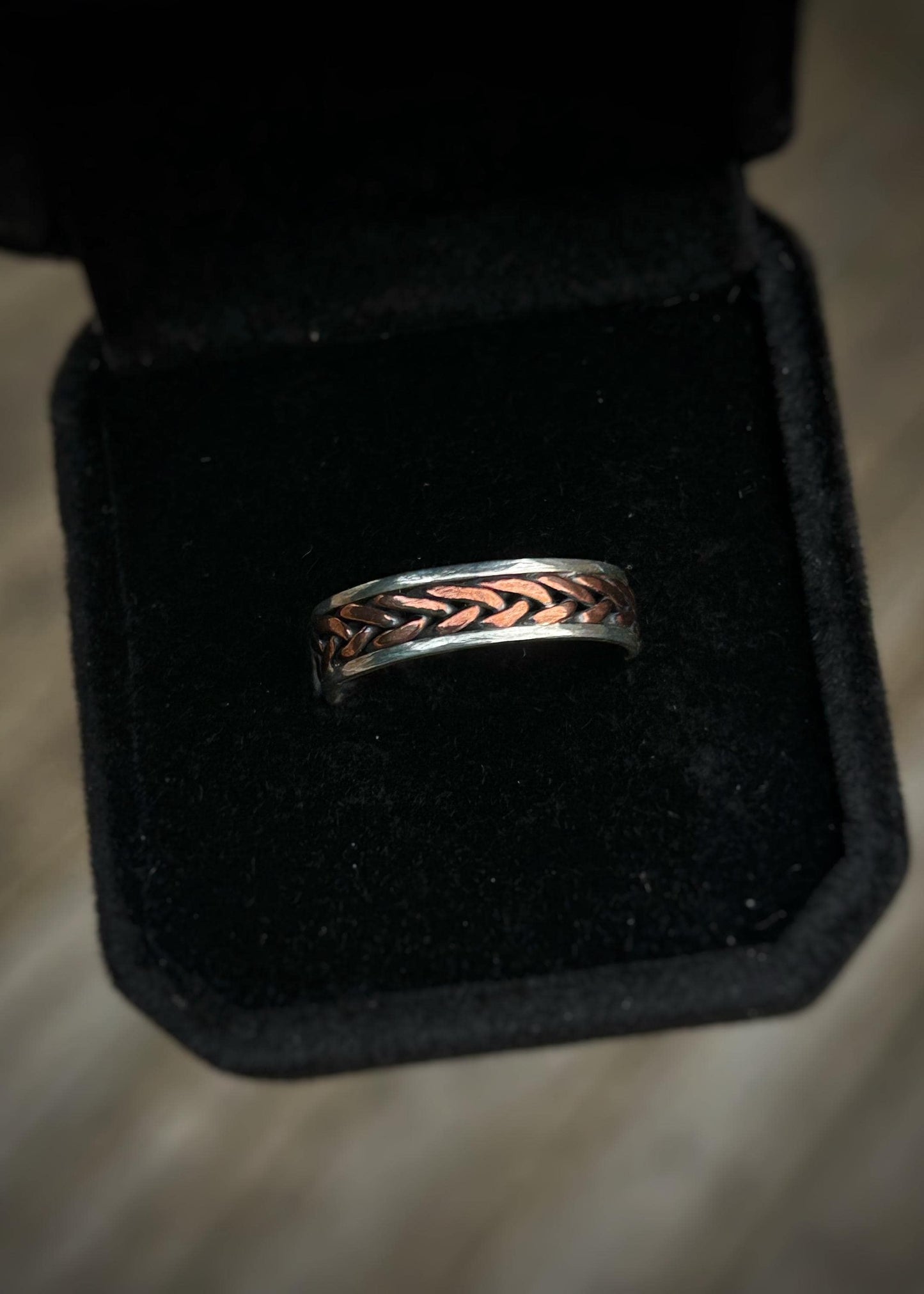 5 strand fish tail braid // Sterling silver and copper // wire wrapped ring band // braided //handmade ring // mixed metals // comfortable