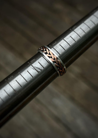 5 strand fish tail braid // Sterling silver and copper // wire wrapped ring band // braided //handmade ring // mixed metals // comfortable