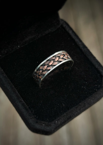 4 Strand, 8 wire braid // Sterling silver and copper // wire wrapped ring band // braided //handmade ring // mixed metals // comfortable