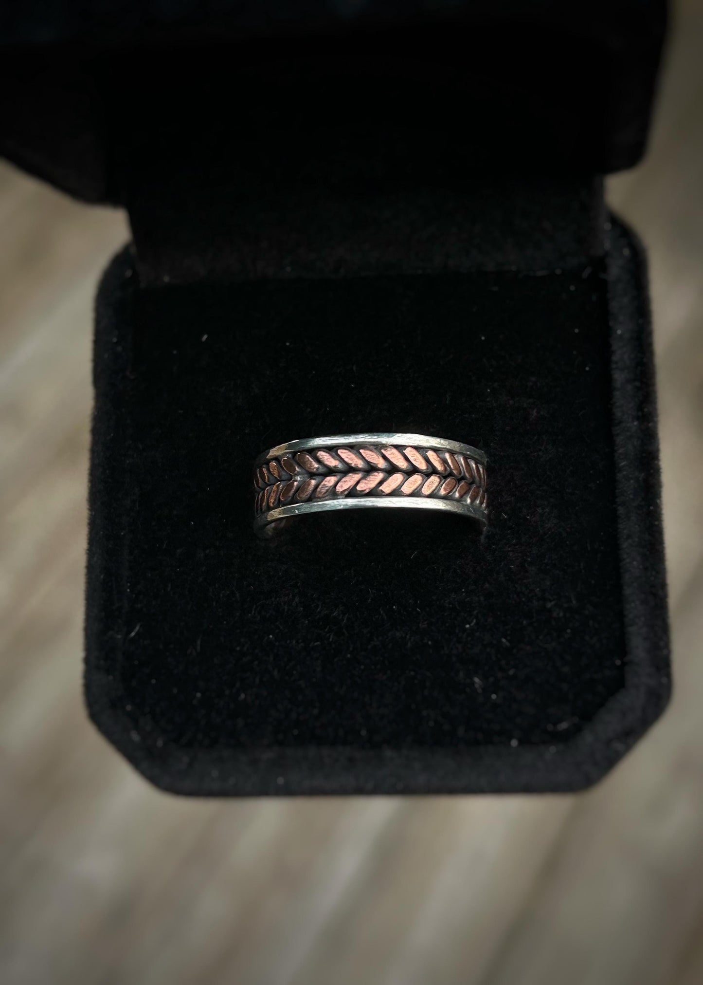 Two-wire wheat braid // Sterling silver and copper // wire wrapped ring band // braided //handmade ring // mixed metals // comfortable