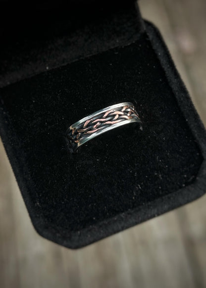 5 strand twisted copper braid // Sterling silver and copper // wrapped ring band // braided //handmade ring // mixed metals // comfortable