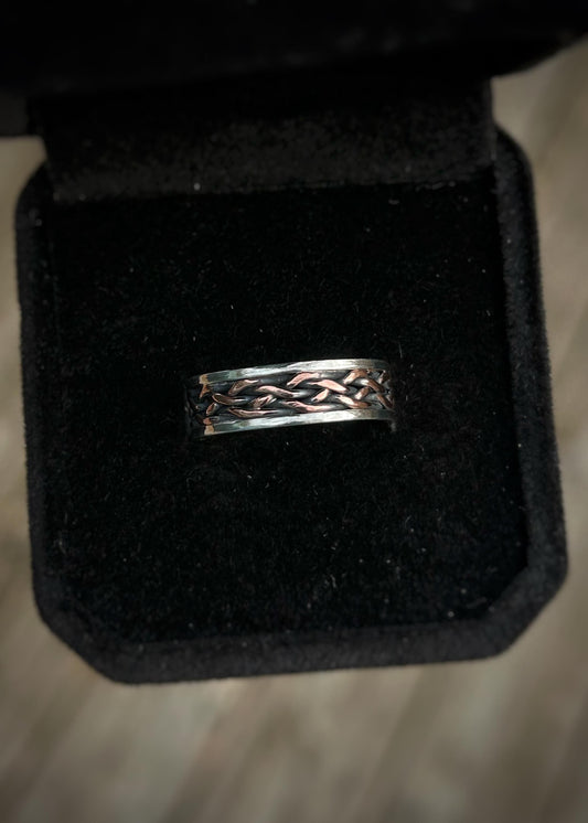5 strand twisted copper braid // Sterling silver and copper // wrapped ring band // braided //handmade ring // mixed metals // comfortable
