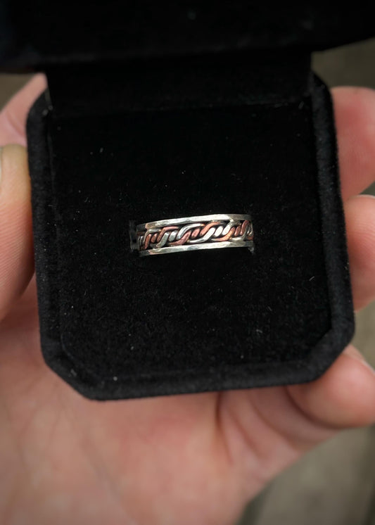 Triple twist 4-strand braid // Sterling silver and copper // wire wrapped ring band // braided //handmade ring // mixed metals