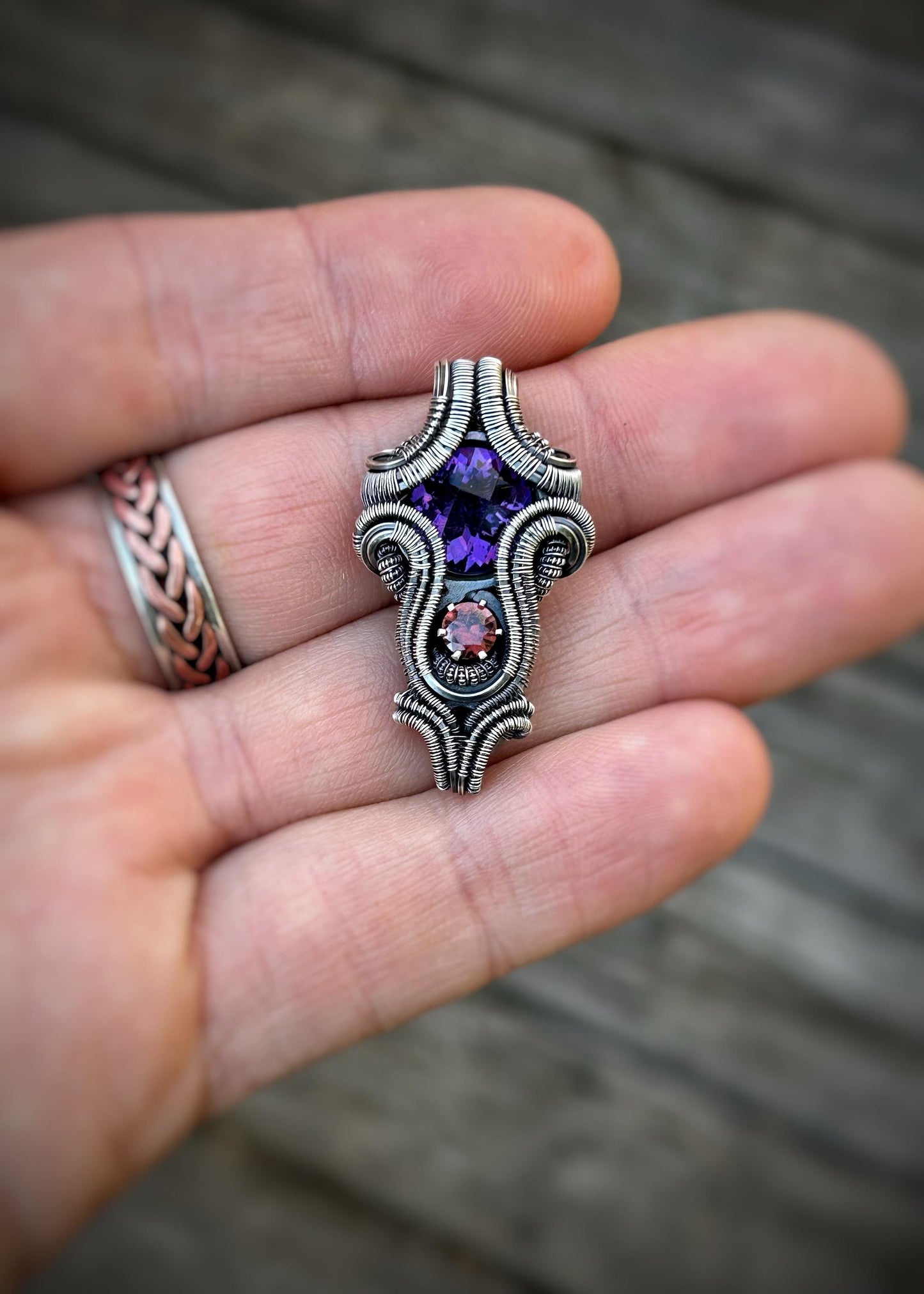 From A to Z // Amethyst // Zircon // Oxidized Silver // Festival Jewelry // Handmade // One of a Kind // Wire Wrapped Pendant // Elegant