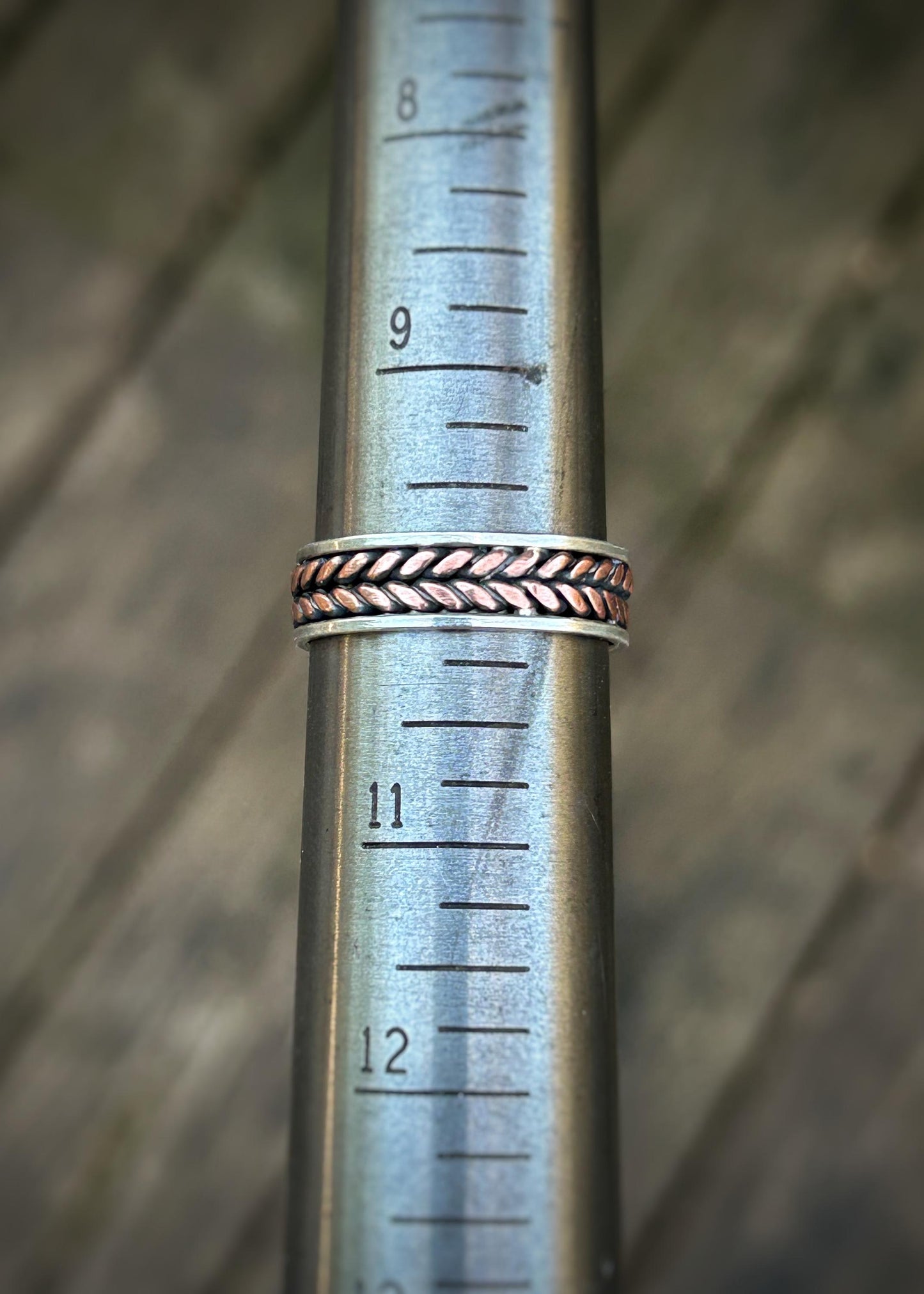 Twisted two-wire wheat pattern // Sterling silver and copper // wire wrapped band // size 10 // handmade ring // mixed metals // comfortable