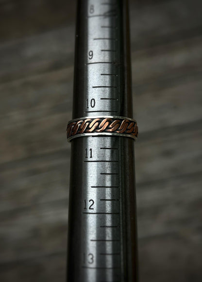 Double twist // 4-wire braid // Sterling silver and copper // wrapped ring band // braided //handmade ring // mixed metals // comfortable