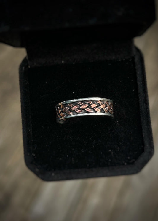4 Strand, 8 wire braid // Sterling silver and copper // wire wrapped ring band // braided //handmade ring // mixed metals // comfortable