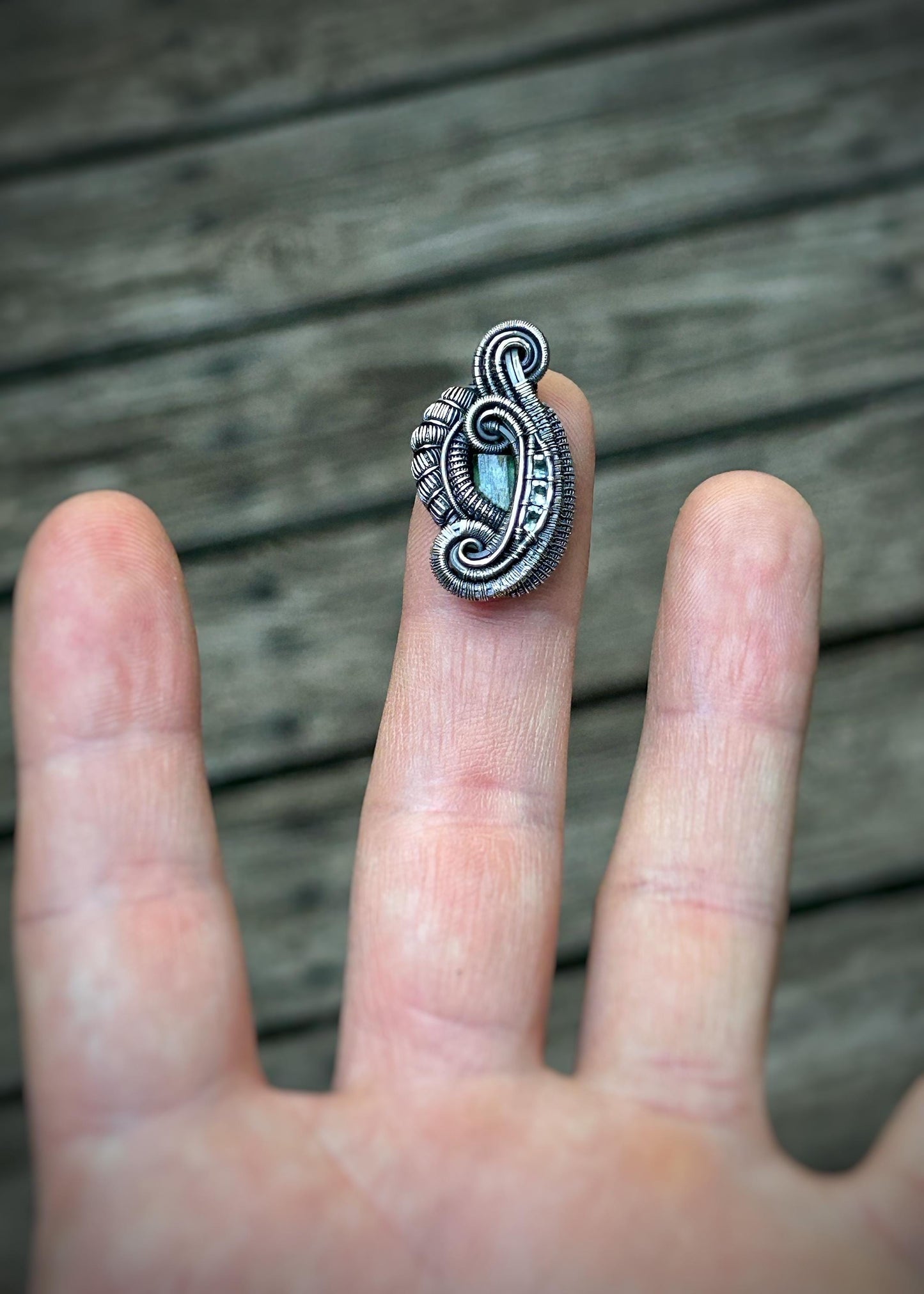 Beryl Mini Pendant // African Emerald // Aquamarine // Oxidized Sterling Silver // Festival Jewelry // One of a Kind // Handmade // Petite