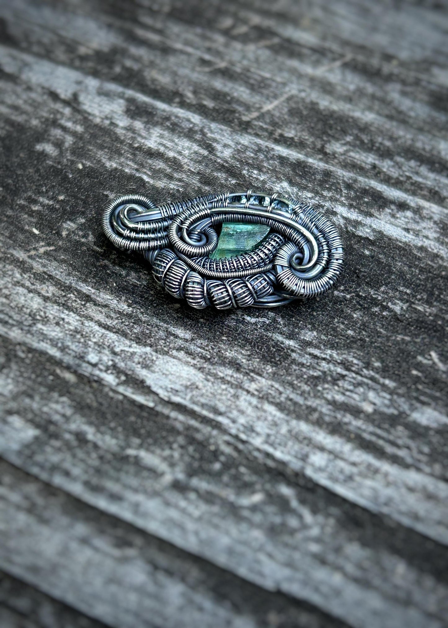 Beryl Mini Pendant // African Emerald // Aquamarine // Oxidized Sterling Silver // Festival Jewelry // One of a Kind // Handmade // Petite