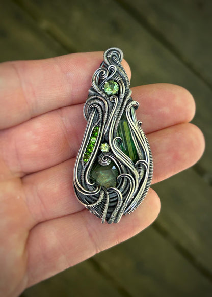 All Green Banger // Green Gems // Tourmaline // Garnet // Peridot // Apatite // Chrome Diopside // Oxidized Silver // Festival Jewelry