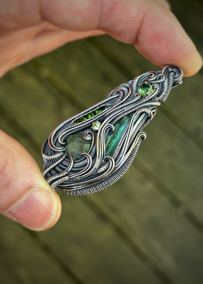 All Green Banger // Green Gems // Tourmaline // Garnet // Peridot // Apatite // Chrome Diopside // Oxidized Silver // Festival Jewelry