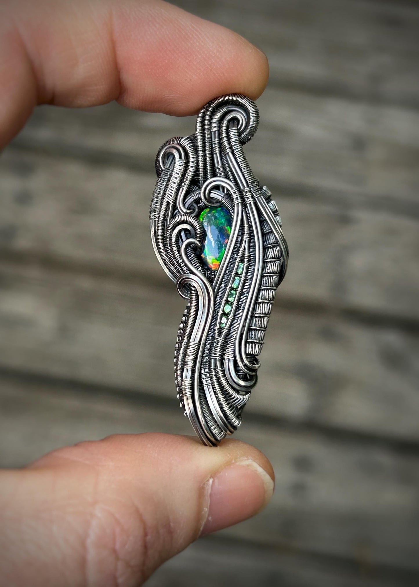 Epic Opal // Ethiopian Opal // Welo // Tsavorite Garnets // Oxidized Sterling Silver // Festival Jewelry // Handmade // Fire Opal // Flash