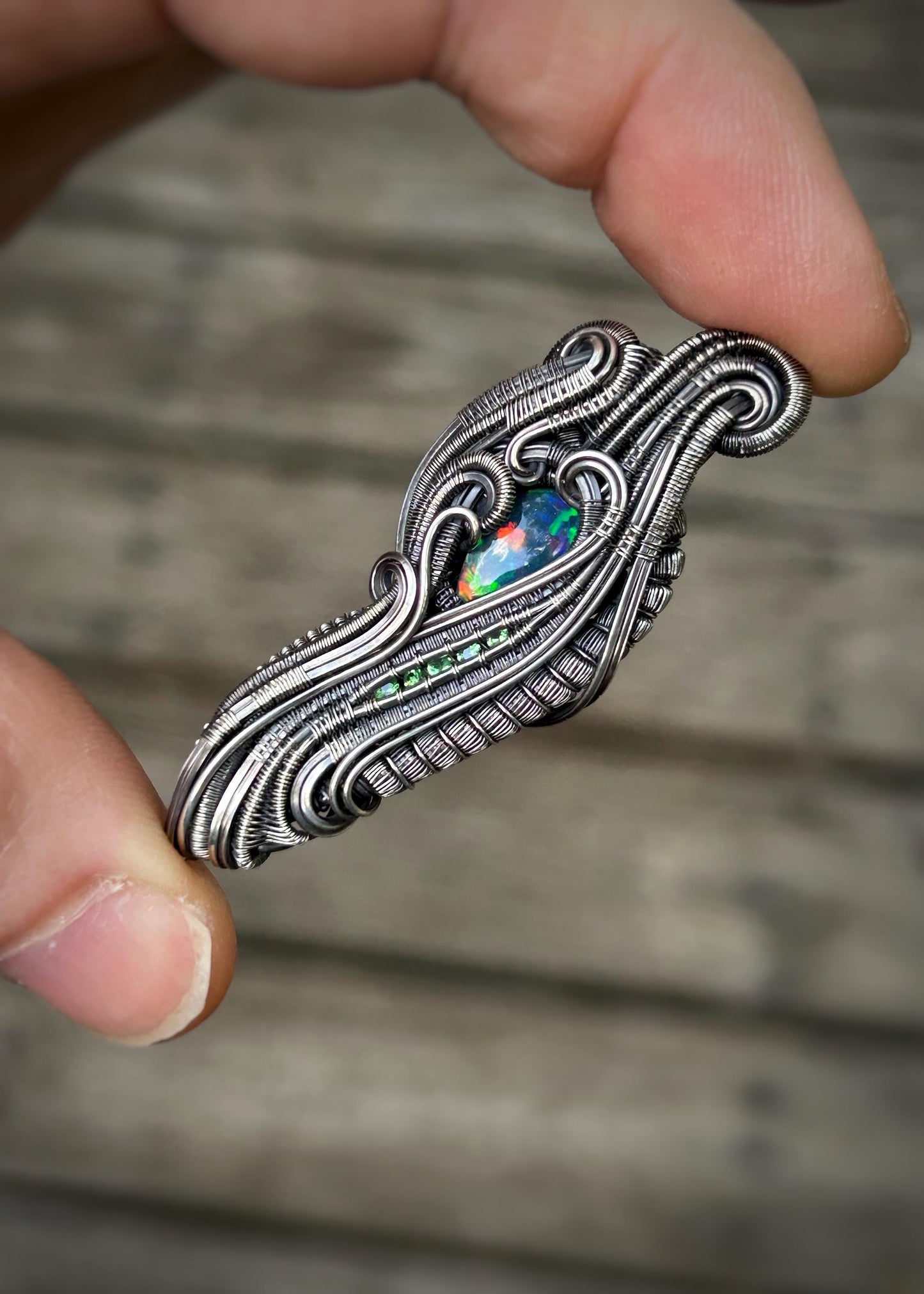 Epic Opal // Ethiopian Opal // Welo // Tsavorite Garnets // Oxidized Sterling Silver // Festival Jewelry // Handmade // Fire Opal // Flash