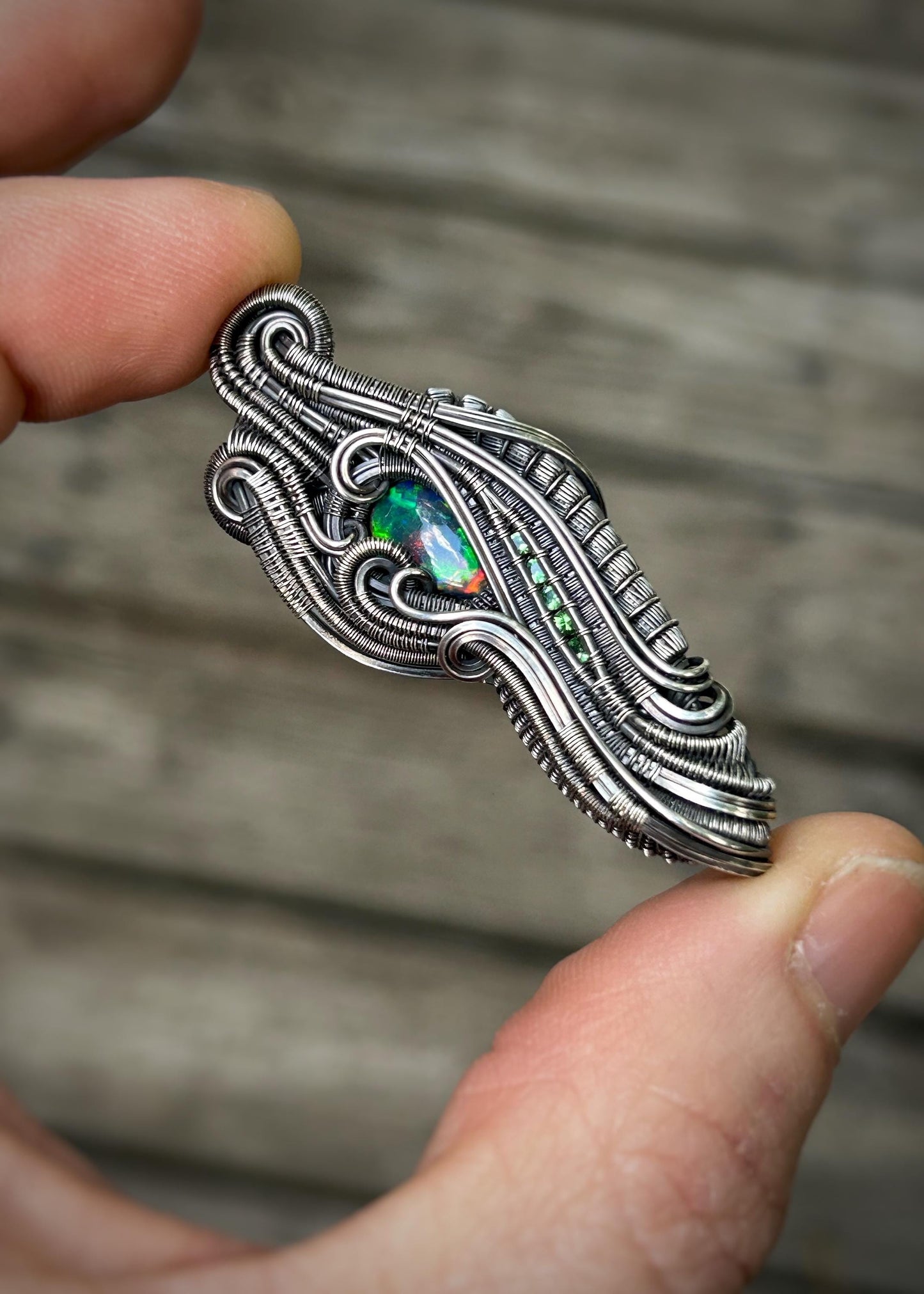 Epic Opal // Ethiopian Opal // Welo // Tsavorite Garnets // Oxidized Sterling Silver // Festival Jewelry // Handmade // Fire Opal // Flash