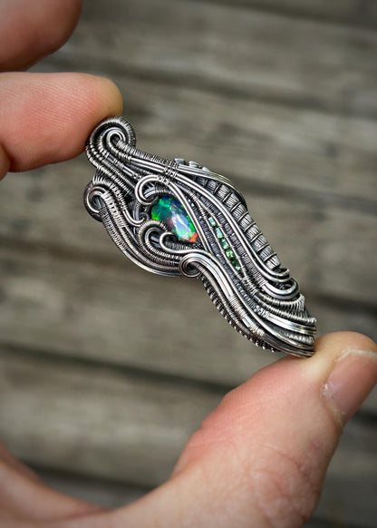 Epic Opal // Ethiopian Opal // Welo // Tsavorite Garnets // Oxidized Sterling Silver // Festival Jewelry // Handmade // Fire Opal // Flash