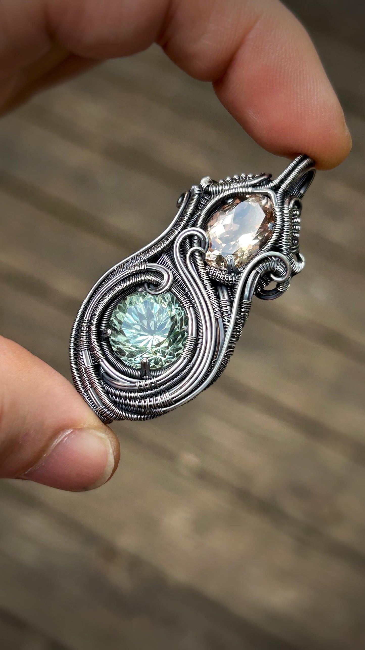 Champagne Topaz // Prasiolite // Wire Wrapped Pendant // Oxidized Silver // Festival Jewelry // Handmade Wire Art // One of a kind