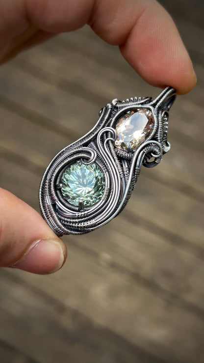 Champagne Topaz // Prasiolite // Wire Wrapped Pendant // Oxidized Silver // Festival Jewelry // Handmade Wire Art // One of a kind