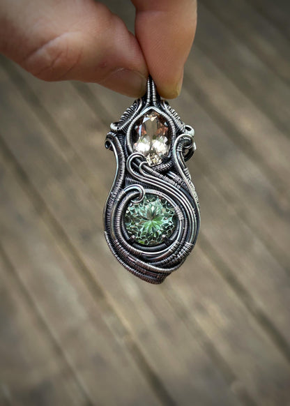 Champagne Topaz // Prasiolite // Wire Wrapped Pendant // Oxidized Silver // Festival Jewelry // Handmade Wire Art // One of a kind