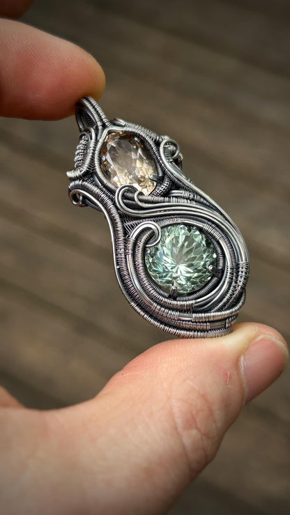 Champagne Topaz // Prasiolite // Wire Wrapped Pendant // Oxidized Silver // Festival Jewelry // Handmade Wire Art // One of a kind