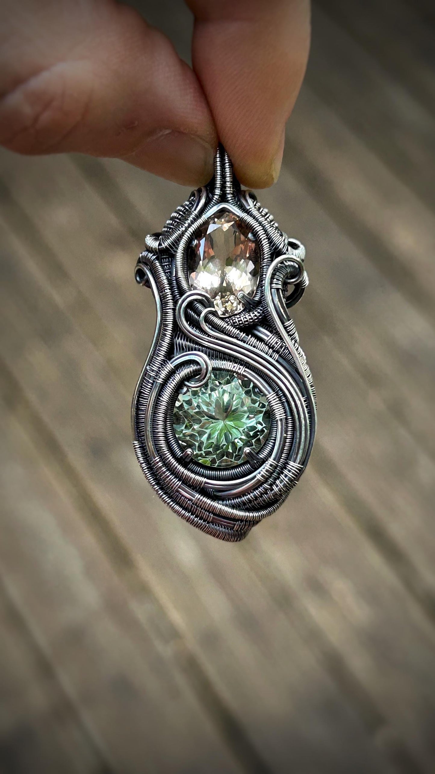 Champagne Topaz // Prasiolite // Wire Wrapped Pendant // Oxidized Silver // Festival Jewelry // Handmade Wire Art // One of a kind