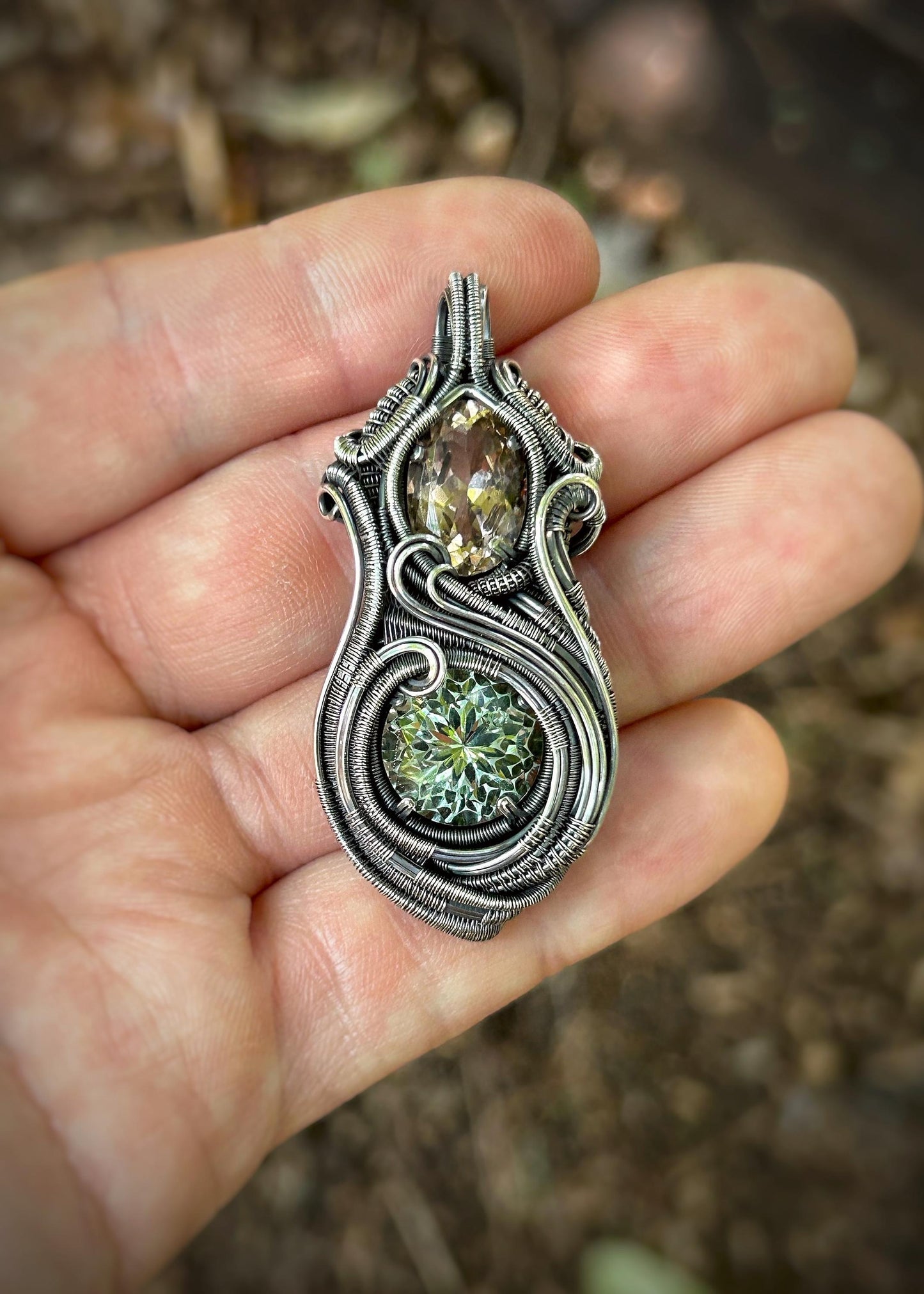 Champagne Topaz // Prasiolite // Wire Wrapped Pendant // Oxidized Silver // Festival Jewelry // Handmade Wire Art // One of a kind