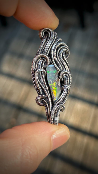 Aussie Opal Pendant // Handmade Wire Jewelry // Oxidized Sterling Silver // Festival Jewelry // Double Bailed // Australian Opal // Organic