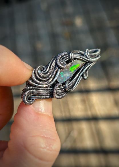Aussie Opal Pendant // Handmade Wire Jewelry // Oxidized Sterling Silver // Festival Jewelry // Double Bailed // Australian Opal // Organic