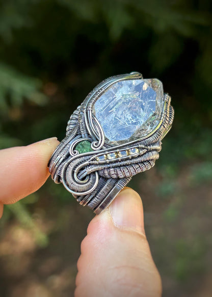 Petroleum-included Quartz Crystal // Wire Wrapped Pendant // Sterling Silver // Citrine // Demantoid Garnet // Festival Jewelry // Organic