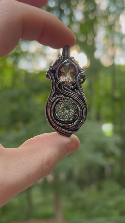 Champagne Topaz // Prasiolite // Wire Wrapped Pendant // Oxidized Silver // Festival Jewelry // Handmade Wire Art // One of a kind