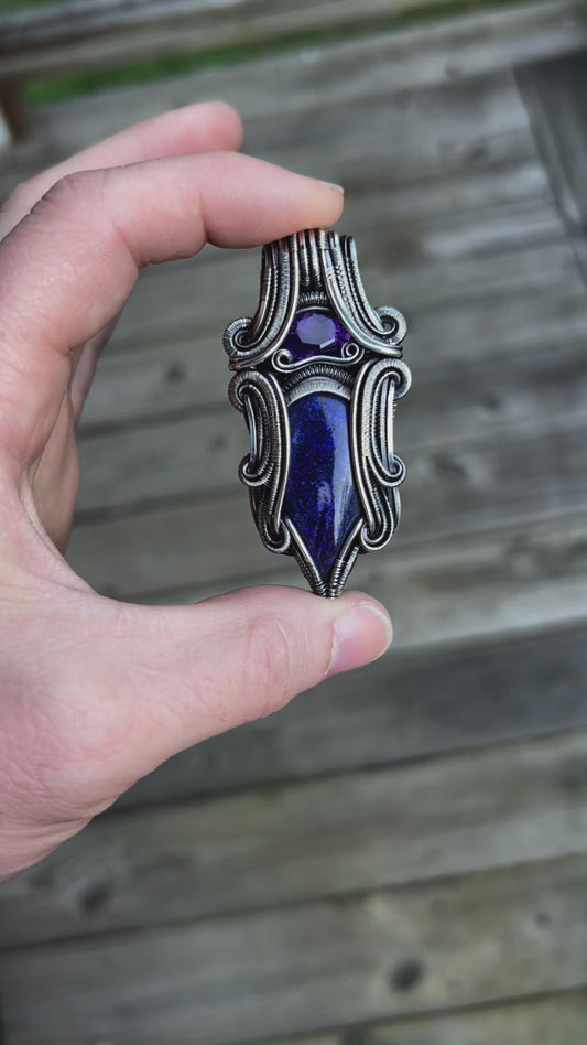 Purple Symmetrical Pendant // Amethyst // Australian Opal // Regal // Wire Wrap // Festival Jewelry // Handmade Wire Art // One of a Kind