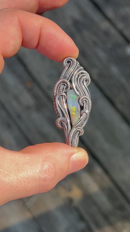 Aussie Opal Pendant // Handmade Wire Jewelry // Oxidized Sterling Silver // Festival Jewelry // Double Bailed // Australian Opal // Organic