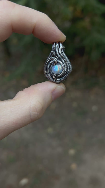 Moonstone Mini // Wire Wrap // Oxidized Sterling Silver // Festival Jewelry // Rainbow Moonstone // Handmade Jewelry // Sexy Pendant