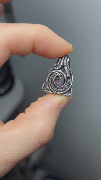 Triangular Opal Mini // Wire Wrapped Pendant // Ethiopian Welo Opal // Festival Jewelry // Oxidized Sterling Silver // Petite // Handmade