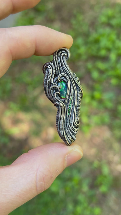Epic Opal // Ethiopian Opal // Welo // Tsavorite Garnets // Oxidized Sterling Silver // Festival Jewelry // Handmade // Fire Opal // Flash