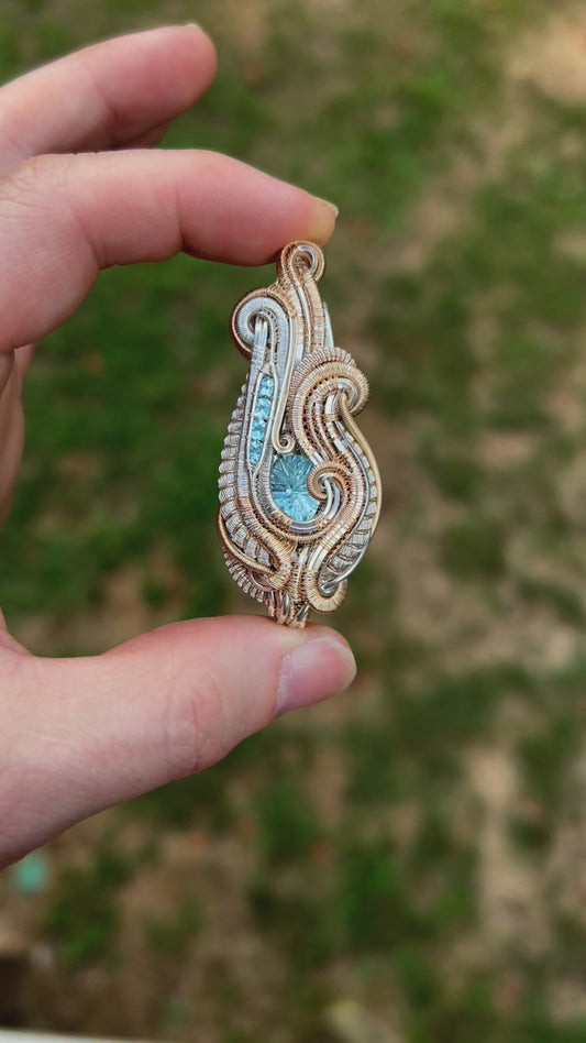 Blue Topaz // Sterling Silver // Gold fill // Two Tone // Festival Jewelry // Wire Wrapped Pendant // Handmade Necklace // One of a Kind