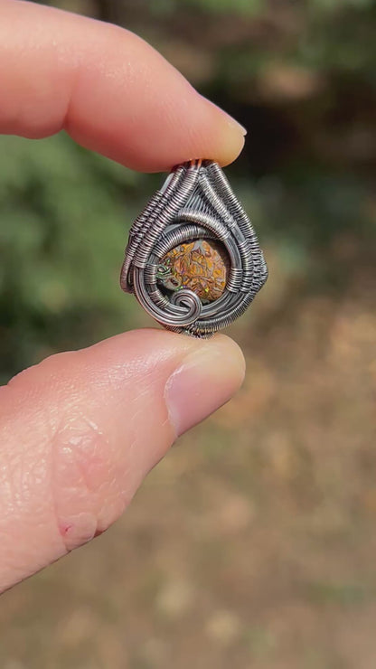 mini Boulder Opal pendant // Wire Wrap // Handmade Jewelry // Festival // Oxidized Sterling Silver // Elegant // One of a Kind // Fire Opal