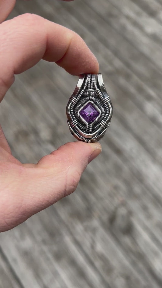 Compact Symmetrical Pendant // Amethyst // Purple // Festival Jewelry // Oxidized Silver // Handmade Wire Art // Wire Wrap // One of a Kind