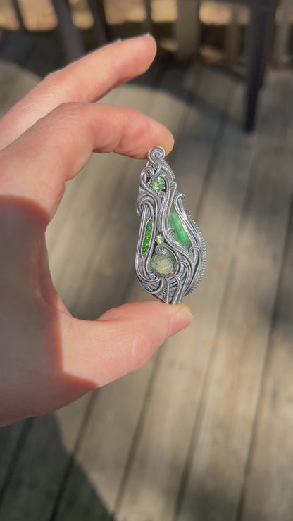 All Green Banger // Green Gems // Tourmaline // Garnet // Peridot // Apatite // Chrome Diopside // Oxidized Silver // Festival Jewelry