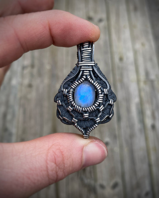 Moonstone // Moondala // Symmetrical // Oxidized Silver // Festival Jewelry // Wire Wrap // Handmade // Elegant // One of a Kind