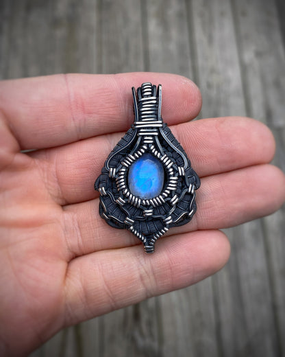 Moonstone // Moondala // Symmetrical // Oxidized Silver // Festival Jewelry // Wire Wrap // Handmade // Elegant // One of a Kind